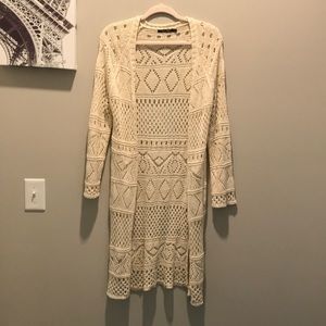 Cream crochet long duster cardigan